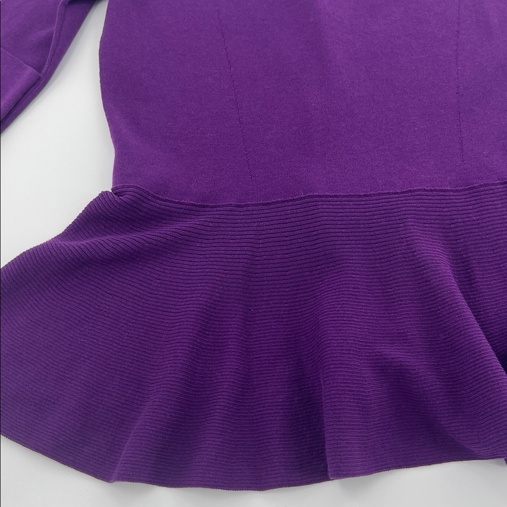 Lafayette 148 New York Purple Peplum cotton button front cardigan elevated basic - Picture 8 of 8